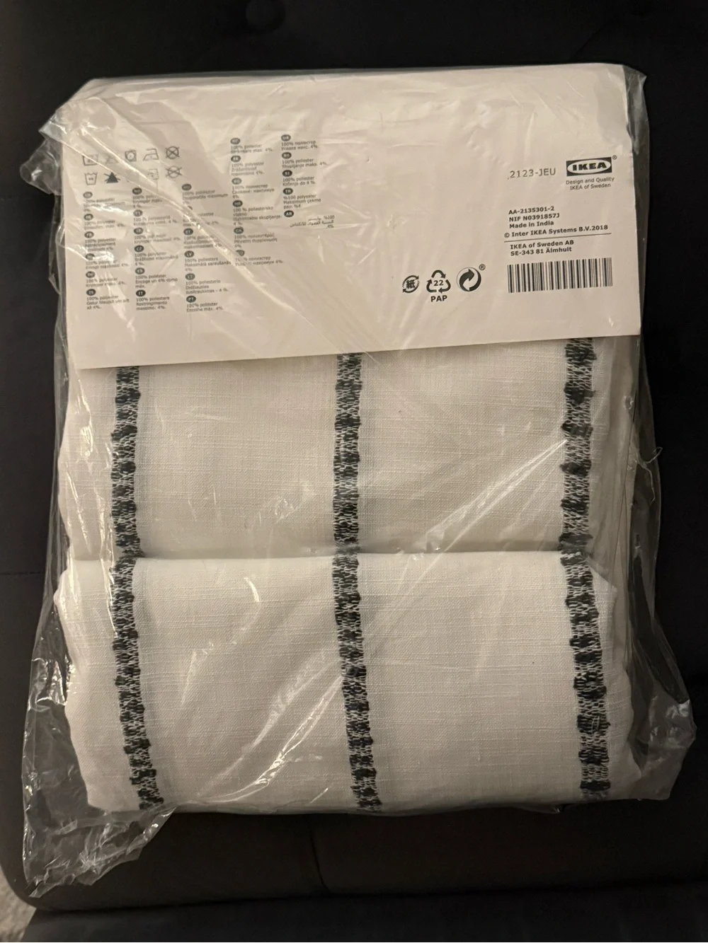 IKEA VILMIE LINJE - 2 White Curtains Black Vertical Stripes 57”x98” NEW IN PKG